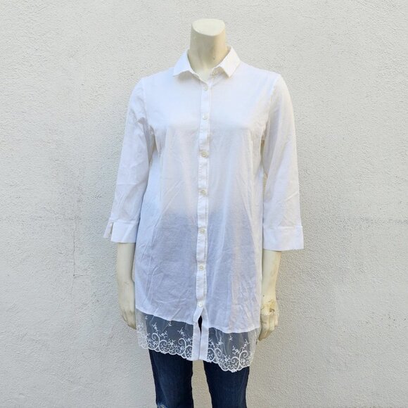 5/$100 SALE - LA PERLA White Lace Trim Tunic - Picture 1 of 6